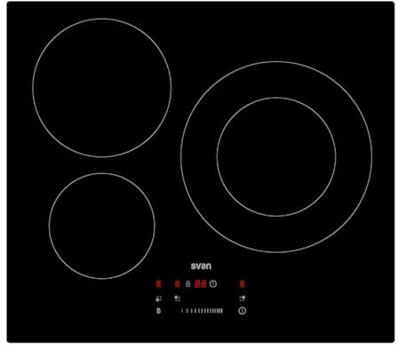 Svan Placa de Inducción Cristal negro SI3601SB. Potencia máx. 7400 W, Zonas de Cocción, 9 Niveles de Cocción, Control Slider táctil, Función Turbo, Bloqueo y Autodesconexión de Seguridad