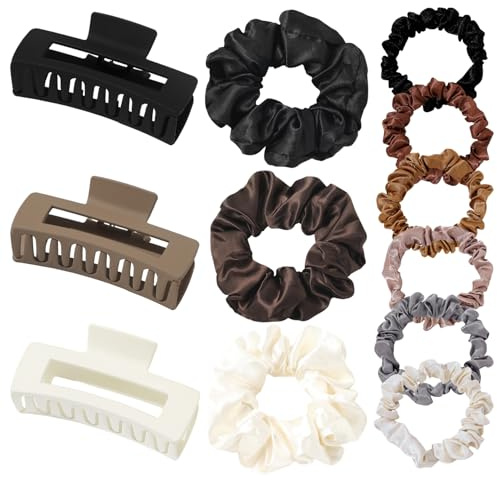 12pcs Elastische Haarbänder & Klauen Haarspangen Set | 3 Stil Haarschmuck für Damen, Frauen, Mädchen. für dünnes, dickes & kleines Haar. Perfekt für Sport, Baden, Dating & Büro
