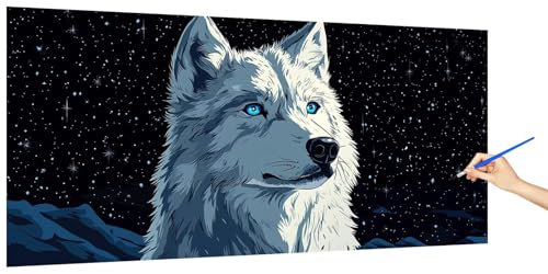 Malen Nach Zahlen Erwachsene Wolf, Malen Nach Zahlen TierKinder Kleines Format, DIY Paint by Numbers Kreativ Set AnfäNger Inklusive Pinsel und Acrylfarben Ohne Rahmen Zimmer Deko Geschenk 60x30cm I-2