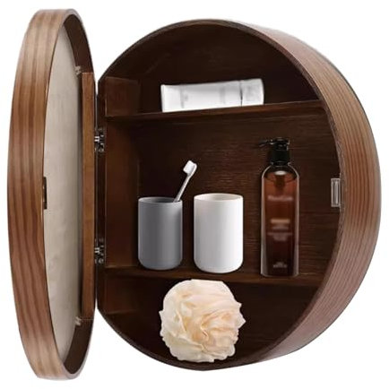 WEYFH Mueble de baño Redondo con Espejo, de Pared, Color Negro, Madera y Nogal, 70 cm. Elegante tocador y ahorrador de Espacio para baños Modernos.