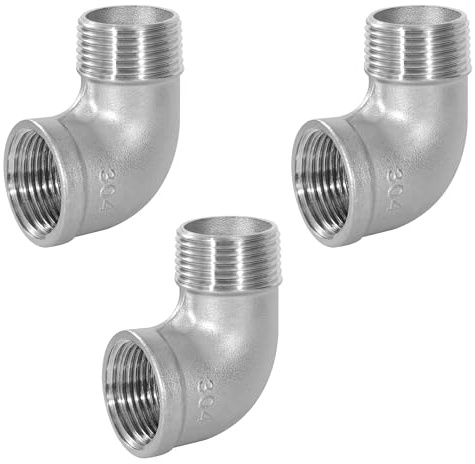 Conector de Tubo de Codo de Acero Inoxidable 304, 3 Piezas 3/4 Macho a 3/4 Hembra Rosca Accesorios de Tubería de Codo de 90 Grados para Agua, Conexión, Conversión