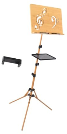 perfeclan Notenständer aus Holz für Notenblätter, höhenverstellbar, professionell, stabil, tragbar, zusammenklappbar, für Gitarrenspieler, Dirigenten, Band, mit Ablage-telefonclip
