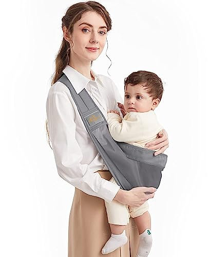 Mumgaroo Écharpe de Portage, Porte Bébé, Naissance Confortable en Coton Pour Nouveau-né Jusqu'à 15 kg, Design respirant et élargi pour plus de confort, pour Bebe de 0 à 36 mois (Gris)