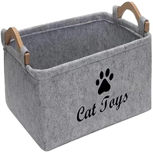 Tbczvx Cat Toy Box, Grey Felt Storage Basket for Cat Toys, 38*25*18cm Cat Toy Basket for Home Use Durable Cats Toy Basket Suitable for Organizing Pet Items and Organizing Other Items Need Stored