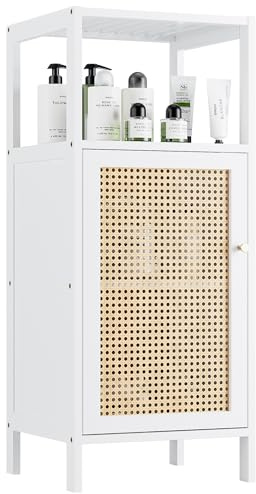 vovala Armario de ratán para Suelo de bambú, Organizador de Almacenamiento de baño Estrecho, Armario de Cocina de Madera Que Ahorra Espacio, Soporte para Sala de Estar con una Sola Puerta (Blanco)