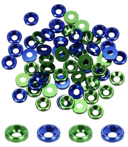 QUARKZMAN 60pcs Rondelles Fraisées M3, 8mm/0.31inch Alliage d'Aluminium Anodisé, Joints de Tête Pour Vis Accessoires RC/FPV/PC/Drone, Bleu Marine Vert