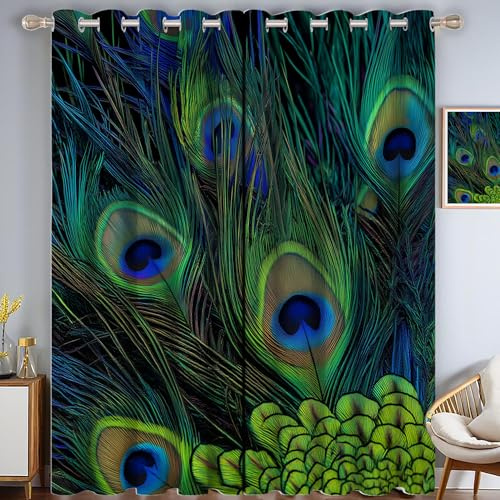 ZISTRCBAO Pfauenfeder Verdunkelungsvorhänge, Set Mit 2 Paneelen, H99xB68.5cm, Verdunkelungsvorhang Blaugrün, Leichter Luxus Vorhänge Für Wohnzimmer, Gästezimmer