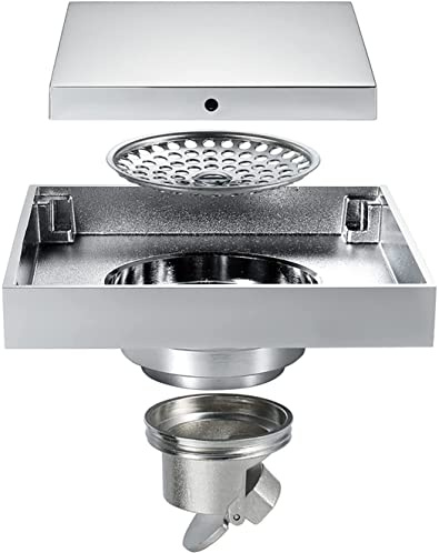 YGDLUCK Scarico Doccia Quadrato Cromato con griglia per Piastrelle, Scarico Doccia con Filtro per Capelli, Scarico Doccia in Acciaio Inox 304 per Bagno, 120×120 mm (120×120 mm)