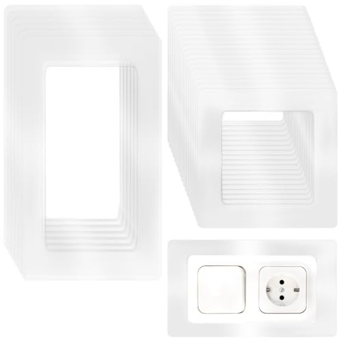 24 Stück Lichtschalter Schutz (1,5mm Extra Dickes Acryl) - Transparenter Wandschutz gegen Fingerabdrücke, Tapetenschutz für Standard Steckdosen (18x Einfach + 6x Zweifach) - Waschbare Steckdosenblende
