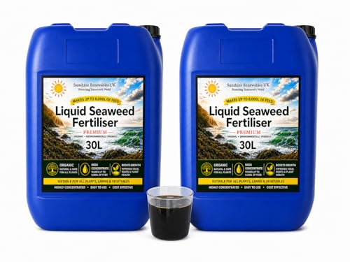 Seaweed Fertiliser Premium Liquid (1:200) – Organic Plant Feed for Vegetables, Flowers, Lawns & Shrubs – Sunshine Renewables UK (2X30L)