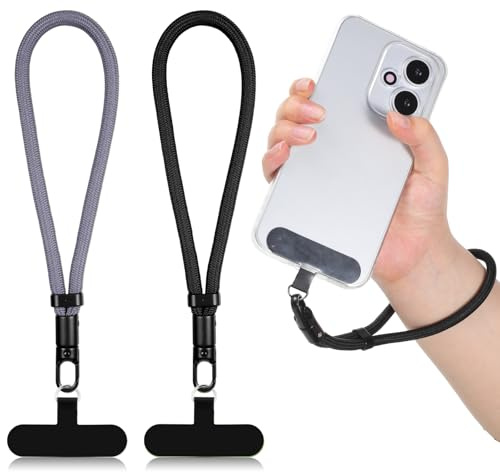 JJUNW 2Pcs Anti Theft Phone Wrist Strap, with 360° Rotating Hook Adjustable Hand Wrist Phone Lanyard for Women and Men(Black + Gray)