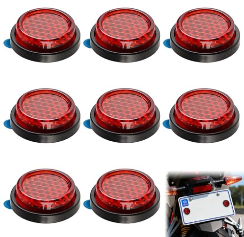 8PCS Round Motorcycle Reflectors, Self-Adhesive Safety Reflectors | 25mm Mini Red Warning Reflector, Universal License Plate Reflector for Car, Motorcycle, Bicycle, Trailer, Gate Post