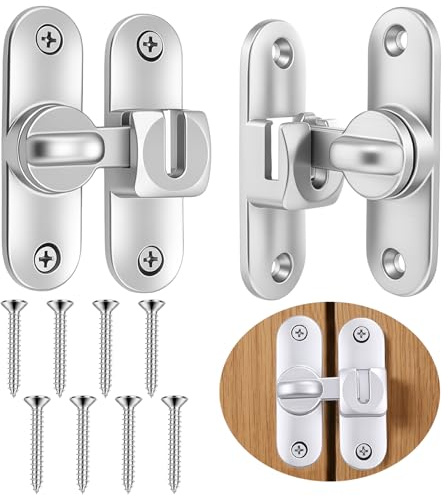 Gyfent 2 Pack Door Latch 90/180 Degree Zinc Alloy Silver | Left Or Right Mounting, Rust-Resistant Zinc Alloy, For Doors, Gates, Windows And Cabinets, Screws Included