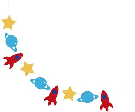 Beavorty Banderines de Cumpleaños para Bebés de Fieltro Diseño de Estrellas y Cohete, Guirnalda Colgante Decorativa para Fiestas Infantiles, Decoración de Pared para Habitación Infantil,