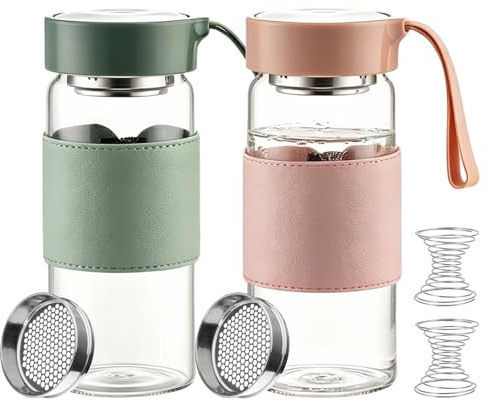 2 Stück Shaker Glas 480ML kleine Glas Shaker mit Integriertem Sieb & 304SS Mischball Flasche Shake Becher, BPA-freies geruchloses Fitness Bottle Eiweißshaker Schaker für Fitness und Protein-Shakes