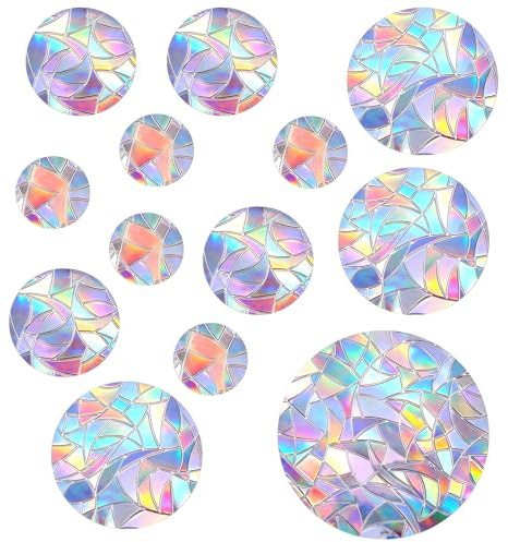 SHENLIU 52 stycken Prism fönsterklistermärken, PVC antikollisionsklistermärken regnbåge fönsterfilm cirkelformad solfångare klistermärke fönsterdekoration för glasskivor dörrfönster sovrum matsal