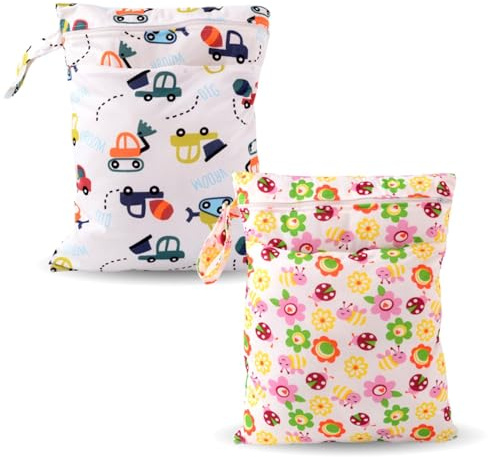 EVBOTGEE 2PCS Wetbag, Windeltasche wasserdichte, Nassbeutel mit Reißverschluss, Nasstasche Baby für Reisen Unterwegs， Nassbeutel wasserdicht für Kita, Schwimmsachen Reisen