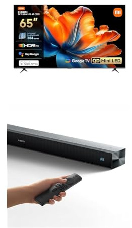 XIAOMI TV S Mini LED 65 & Soundbar Pro 2.0ch Bundle：Mini LED 65 QLED TV,4K UHD,DVB T2,120Hz Game Boost Mode,Dolby Audio2 + Soundbar mit 4 Lautsprechern,integriertem Woofer,Dolby Audio,Bluetooth