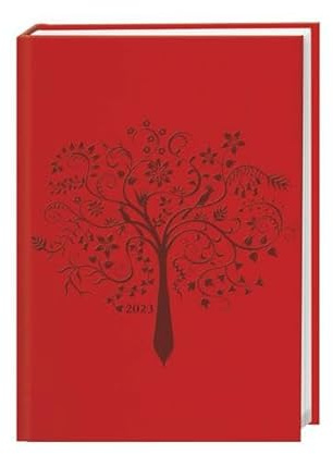 Terminer A5 2024. Roter Terminkalender mit geprägtem Kunstledereinband. Buch-Kalender mit Lesebändchen und Zitaten. Taschenkalender 2024 zum Planen von Terminen