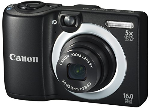 Canon PowerShot A1400 Digital Camera 16.0 MP with 5X Digital Image Stabilized Zoom 28mm Wide-Angle Lens and 720p HD Video Recording 2.7-Inch LCD Black (Renewed)