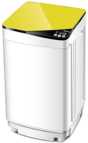 Giantex Full-Automatic Washing Machine Portable Washer and Spin Dryer 7.7lbs Capacity Compact Laundry Washer with Built-in Barrel Light Drain Pump and Long Hose for Apartments Camping (White & Yellow)