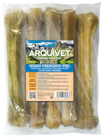 ARQUIVET - Osso pressato in pelle bovina 26,5 cm (confezione da 5 unità) - Osso masticabile per rinforzare i denti del cane