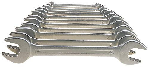 JeCo Profi Doppelmaulschlüssel Doppelmaulschlüsselsatz / 12 tlg. Satz von 6-32 mm Schlüsselweite/mit flachen Köpfen/Verchromt/Maulstellung 15°
