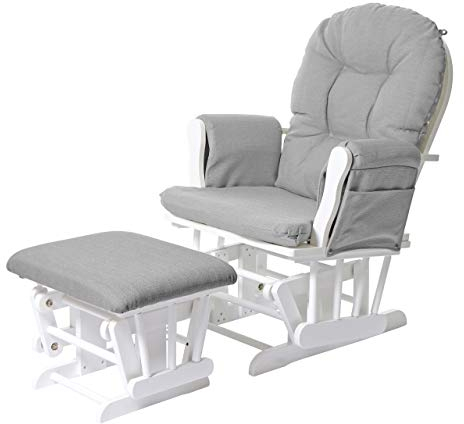 Mendler Relaxsessel HWC-C76, Schaukelstuhl Sessel Schwingstuhl mit Hocker - Stoff/Textil, hellgrau, Gestell weiß