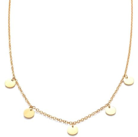 Kim Johanson Edelstahl Damen Halskette *Coins* in Silber, Gold & Roségold mit 5 runden Plättchen Boho Schmuck Kette verstellbar inkl. Schmuckbeutel