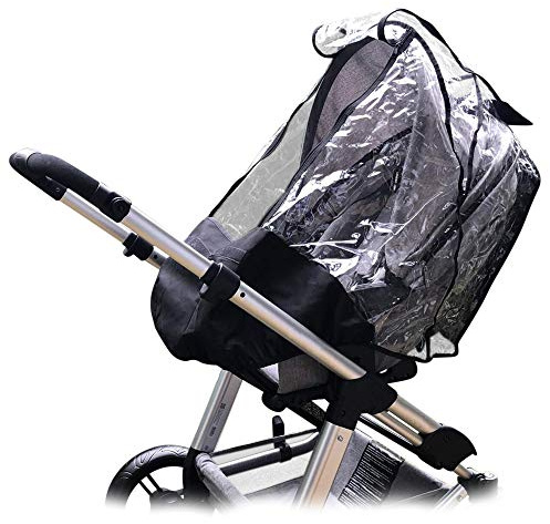 Ecolly Housse de pluie universelle pour voitures de sport et poussettes, protection stable contre la pluie et le vent, facile à installer, noir, transparent, 1 pièce (lot de 1)