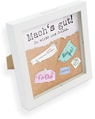 itenga Bilderrahmen Spardose – Geldgeschenk Rahmen mit Schlitz – Sparrahmen mit Umschlag – kreative Geschenkidee für Verschiedene Anlässe 20x20cm (Motiv Abschied)