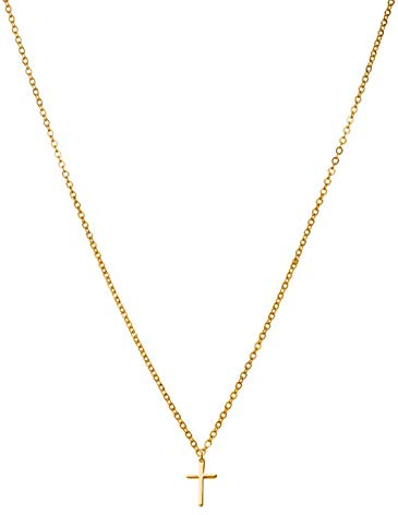 day berlin Kreuzkette Damen Cross fine 18k vergoldet, Halskette 45+5cm mit Anhänger kleines Kreuz (15x10mm), Edelstahl Kette nickelfrei und wasserfest