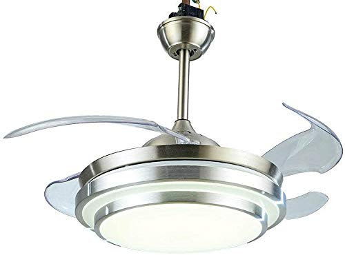Ventilador de techo LED de 36 pulgadas con iluminación y mando a distancia, 3 colores regulable, ventilador de techo con 4 aspas retráctiles, 36 W