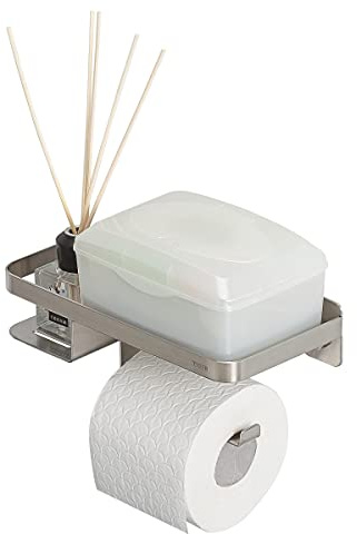 Tiger Caddy Toilettenpapierhalter mit Ablage, Toilettenrollenhalter mit Ablagefläche für Smartphone oder Einer Box für feuchtes Toilettenpapier, Klopapierhalter zur Wandmontage, Edelstahl gebürstet