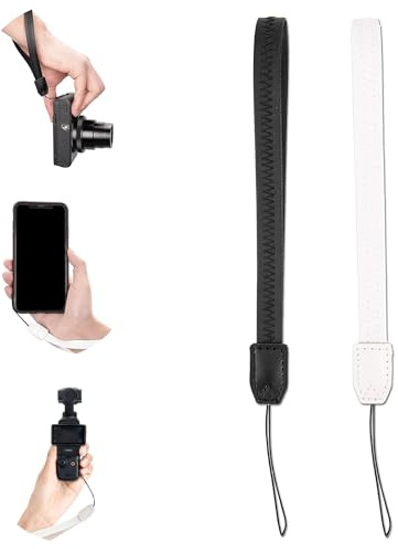 Kiorafoto 2-pack kamera handrem, mjuk bekväm kamera handledsrem 9,25 tum hållbart läder kort lätt handledsarmband för mobiltelefon nyckelring sträng märke USB Flash Drive Wallet