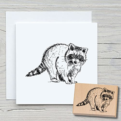 NEWSTAMPS Stempel Waschbär Motivstempel groß aus Holz & Gummi zum Karten basteln, Holzstempel, Tiere, Tierstempel, Scrapbook, Textilstempel, Deko, Kinder
