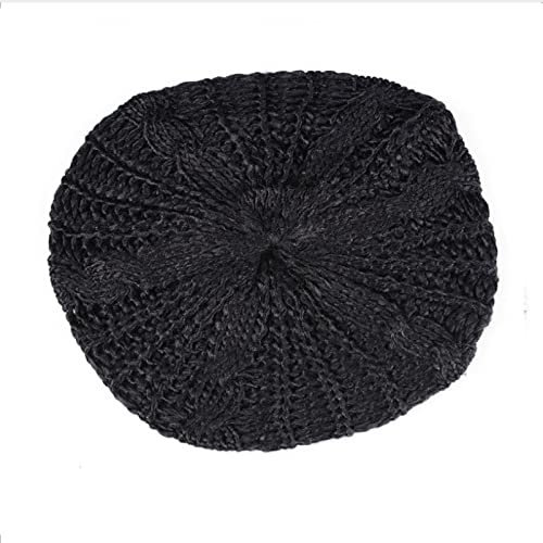 oonui Baskenmütze Damen Warme Wintermütze Für Damen, Geflochten, Baggy-Strick, Gehäkelt, Beanie-Mütze, Skimütze, Schwarz, Einheitsgröße