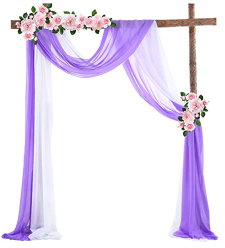 ZOYIEP Cortina transversal, arco de boda, decoración de manos libres, para bodas, salón, ventana, decoración (blanco + lila, 70 x 300 cm)