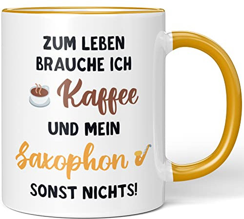 JUNIWORDS Tasse, Zum Leben Brauche ich Kaffee und Mein Saxophon, sonst Nichts, Dunkelgelb (1005283)