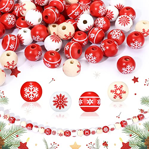 Schneeflocke Holzperlen Weihnachten 120 Stück Bastelperlen zum Auffädeln | Holz Perlen Basteln Weihnachten Natürliche Bastelholzperlen Weihnachten Dekoration für DIY Weihnachtsbaum 16mm
