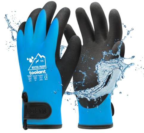 toolant 100% Waaserdichte Arbeitshandschuhe für Herren und Damen, Arbeitshandschuhe Winter für kaltes Wetter, Touchscreen, Warme Thermohandschuhe (Blau, Klein (Packung von 1))