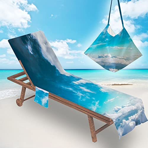 Morbuy Housse de Chaise de Plage, Motif Paysage Serviette de Plage avec Poches Housse de Protection pour Chaise Longue Housse de Transat Microfibre pour Bain de Soleil Jardin (Nuages)