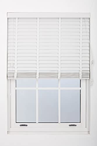 FURNISHED Blinds Window Venetian Made to Measure 50mm White Faux Wood Blind, 160W x 150H cm
