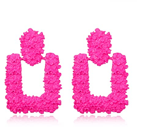 EVER FAITH Quadratische Geometrische Ohrringe Mode Metall Statement Tropfen große Ohrstecker für Damen Mädchen Hot Pink