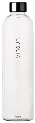 Vinsun Trinkflasche 1L transparent - wiederverwendbar, Kohlensäure geeignet, BPA frei, Tritan - Leichte Wasser Flasche für Sport, Outdoor, Schule, Uni, Fahrrad, Büro, Gym