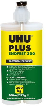 UHU Plus Endfest 300, 47590, 200 ml, cartucho de doble cámara 57590 (2 componentes Pattex adhesivo Kraft epoxi). Tiempo de la olla: aprox. 90 min