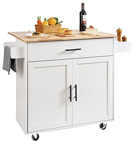 VEVOR Küchenwagen 1190 x 695 x 905 mm, 90,7 kg Belastbar Kücheninsel Küchenschrank, Rollwagen Küchentrolley mit Handtuchhalter & 1 Schubalde, Mikrowellenschrank Küchenrollwagen Massivholz