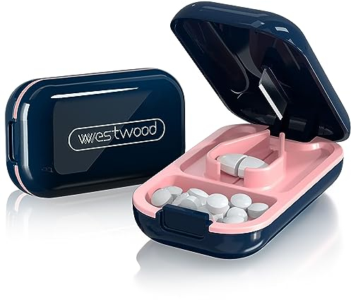 Tablettenteiler, Tablettenteiler für Kleine Tabletten, Tablettenschneider, Pillenteiler Tablettenteiler, Klein, Wasserdicht und Feuchtigkeitsbeständig, Geeignet für Handgepäck und Reisen (Navy blau)