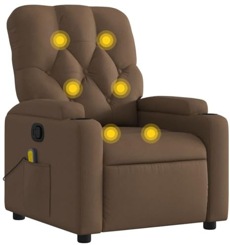 vidaXL Massagesessel, Sessel Verstellbare Rückenlehne, Fernsehsessel Relaxsessel mit Vibrationsfunktion, Liegesessel Polstersessel Ruhesessel, Braun Stoff