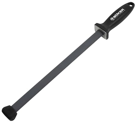 BÖKER SOLINGEN® Keramik Schleifstab für Messer - Abziehstahl mit Klinge 28 cm lang - Profi Wetzstahl oval mit Winkel-Hilfe 20° - Küchen Wetzstab Messer-Schärfer mit mittlerer Körnung 1000